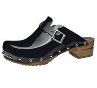 Sanita Krisla | Sabots Ouverts | Produit Original Fabriqué à la Main pour Femme | Sabots en Cuir avec Semelle en Bois | Semelle Durable | Noir | 41 EU