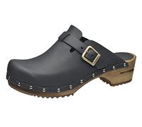 Sanita Kristel | Sabots Ouverts | Produit Original Fabriqué à la Main pour Femme | Sabots en Cuir avec Semelle en Bois | Noir | 36 EU