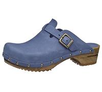 Sanita Kristel | Sabots Ouverts | Produit Original Fabriqué à la Main pour Femme | Sabots en Cuir avec Semelle en Bois | Semelle Durable | Bleu Colombe | 37 EU