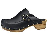 Sanita Lillen | Sabots Ouverts | Produit Original Fabriqué à la Main pour Femme | Sabots en Cuir avec Semelle en Bois | Semelle Durable | Noir | 38 EU