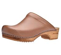 Sanita Lotte | Sabots Ouverts | Produit Original Fabriqué à la Main pour Femme | Sabots en Cuir avec Semelle en Bois | Semelle Durable | Marron | 42 EU