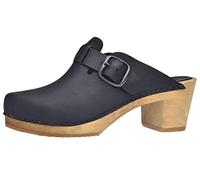 Sanita Malulo | Sabots Ouverts | Produit Original Fabriqué à la Main pour Femme | Sabots en Cuir avec Semelle en Bois | Sangle réglable | Noir | 40 EU