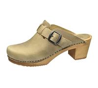 Sanita Malulo | Sabots Ouverts | Produit Original Fabriqué à la Main pour Femme | Sabots en Cuir avec Semelle en Bois | Sangle réglable | Marron Clair | 37 EU