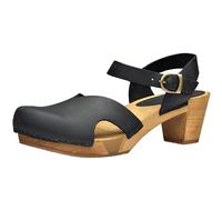Sanita Matrix Sandale | Produit Original Fabriqué à la Main pour Femme | Sandale en Cuir avec Semelle en Bois Flexibles | Bride de Talon réglable | 39 EU | Noir