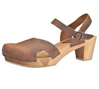 Sanita Matrix Sandale | Produit Original Fabriqué à la Main pour Femme | Sandale en cuir avec semelle en bois flexibles | Bride de talon réglable | 39 EU | Marron