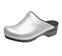 Sanita Sabots Ouverts Sonja en polyuréthane - Fabriqués à la Main - Sabots Flexibles en Cuir pour Femme, argenté, 37 EU