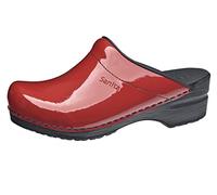 Sanita Sonja Patent | Sabots Ouvert | Produit Original Fabriqué à la Main pour Femme | Assise Plantaire de Forme Anatomique avec Mousse Souple | Rouge | 37 EU