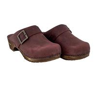 Sanita Urban | Sabots Ouverts | Produit Original Fabriqué à la Main pour Femme | Sabots en Cuir avec Semelle en Bois | Rouge Bordeaux | 36 EU