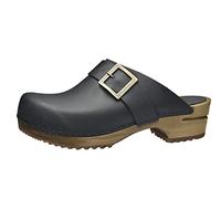 Sanita Urban | Sabots Ouverts | Produit Original Fabriqué à la Main pour Femme | Sabots en Cuir avec Semelle en Bois | Noir | 35 EU