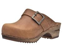 Sanita Urban | Sabots Ouverts | Produit Original Fabriqué à la Main pour Femme | Sabots en Cuir avec Semelle en Bois | Marron | 36 EU