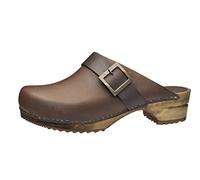 Sanita Urban | Sabots Ouverts | Produit Original Fabriqué à la Main pour Femme | Sabots en Cuir avec Semelle en Bois | Marron foncé | 37 EU