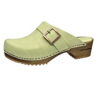 Sanita Urban | Sabots Ouverts | Produit Original Fabriqué à la Main pour Femme | Sabots en Cuir avec Semelle en Bois | Matériaux durables | Vert Feuille | 40 EU