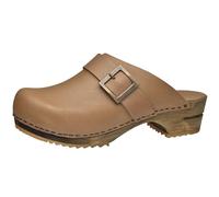 Sanita Urban | Sabots Ouverts | Produit Original Fabriqué à la Main pour Femme | Sabots en Cuir avec Semelle en Bois | Marron Clair | 37 EU