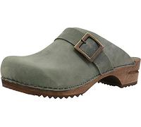 Sanita Urban | Sabots Ouverts | Produit Original Fabriqué à la Main pour Femme | Sabots en Cuir avec Semelle en Bois | Vert Kaki | 41 EU