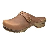 Sanita Ursana | Sabots Ouverts | Produit Original Fabriqué à la Main pour Femme | Sabots en Cuir avec Semelle en Bois | Marron | 42 EU