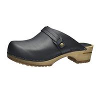 Sanita Ursana | Sabots Ouverts | Produit Original Fabriqué à la Main pour Femme | Sabots en Cuir avec Semelle en Bois | Noir | 37 EU