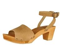 Sanita Yara Sandale | Produit Original Fabriqué à la Main pour Femme | Sandale en cuir avec semelle en bois flexibles | Beige foncé | 42 EU