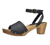 Sanita Yara Sandale | Produit Original Fabriqué à la Main pour Femme | Sandale en Cuir avec Semelle en Bois Flexibles | Noir | 40 EU