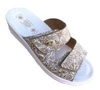 Sanital ciabatte sanitaire femme double déchirure supérieure en cuir à fleurs semelle douce et fond résident silencieux A573, perce-neige beige, 39 EU