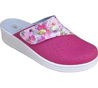 Sanital Light - Mule Femme 4358 en Cuir avec Motif Floral - Semelle Intérieure Anti-Choc - Semelle Légère Antidérapante - Fermeture à Sangle Ajustable - FUCSIA 38