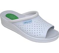 Sanital Light - Mule pour Famme en Cuir pour la Maison - 1351 avec un COUSSINET EN GEL sur le talon - BLANC 37