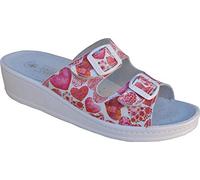 Sanital Light - Mule pour Femme | Confort Cuir Anatomique | Anti-Shock Semelle | Légère & Compensée 4 cm | Fait en Italie, Coeurs Rouges, Taille 40 EU, Cuir