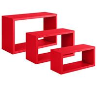 SANITEC Triptyque étagères Mural, Bois, Rouge, 15.5 x 45 x 27 cm