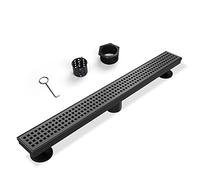 SaniteModar Siphon de douche linéaire noir mat 91,4 cm avec grille amovible, bonde de douche en acier inoxydable brossé 304 avec filtre à cheveux, pieds de nivellement réglables