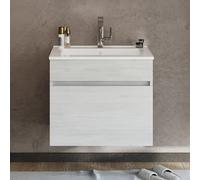 SANIVERRE Bogota Meuble Salle de Bain Suspendu Simple Vasque 1 tiroir Chêne Blanc Largeur 60 cm