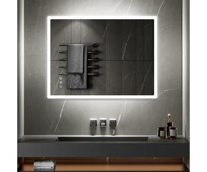 SANIVERRE BOLEO Miroir LED Lumineux 90 x 120 cm réversible (2100 LMS) Fonctions tactiles : intensité & Couleur réglables + antibuée - Miroir Salle de Bain