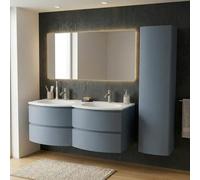 SANIVERRE Ensemble Meuble Double Vasque 140 cm +1 Colonne Bleu-Mer Collection Salle de Bain ARMONIA
