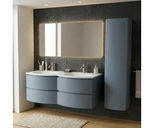 SANIVERRE Ensemble Meuble Double Vasque 140 cm +1 Colonne Bleu-Mer Collection Salle de Bain ARMONIA