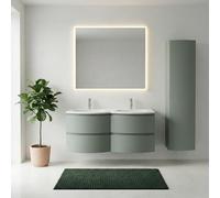 SANIVERRE Ensemble Meuble Double Vasque 140 cm +1 Colonne Vert Sauge Collection Salle de Bain ARMONIA