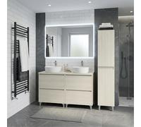 SANIVERRE Ensemble Meuble Double Vasque L. 120 cm + 1 Colonne à Poser sur Pied 4 tiroirs Chêne Blanchi Collection Salle de Bain LISBONA