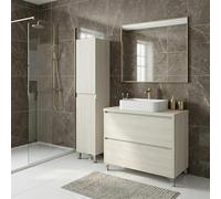 SANIVERRE Ensemble Meuble Vasque L.80cm + 1 Colonne à Poser sur Pied 2 tiroirs Chêne Blanchi Collection Salle de Bain LISBONA