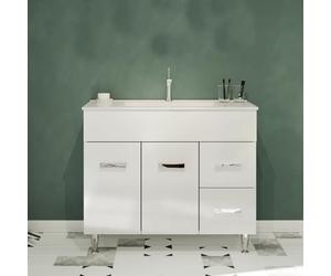 SANIVERRE Madrid Meuble Salle de Bain sur Pieds Simple Vasque Blanc Largeur 100 cm