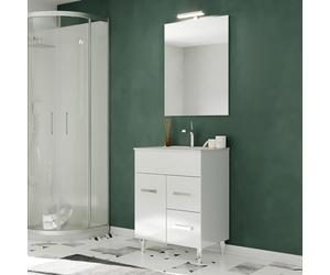 SANIVERRE Madrid Meuble Salle de Bain sur Pieds Simple Vasque Blanc Largeur 60 cm + Miroir