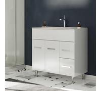 SANIVERRE Madrid Meuble Salle de Bain sur Pieds Simple Vasque Blanc Largeur 80 cm