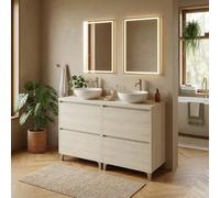 SANIVERRE Meuble Double Vasque L. 120 cm à Poser sur Pied 4 tiroirs Chêne Blanchi Collection Salle de Bain LISBONA - sans Colonne