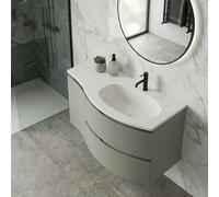 SANIVERRE Meuble Vasque 105 cm Extension Plan à Gauche Vert Sauge Collection Salle de Bain ARMONIA sans Colonne