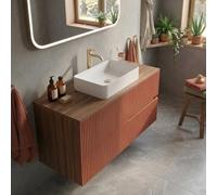 SANIVERRE Meuble Vasque à Poser L.100cm Suspendu Chêne Moka 2 tiroirs Brique cannelé Collection Salle de Bain EVA - sans Colonne