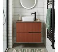 SANIVERRE Meuble Vasque à Poser L.60cm Suspendu Chêne Moka 2 tiroirs Brique cannelé Collection Salle de Bain EVA - sans Colonne