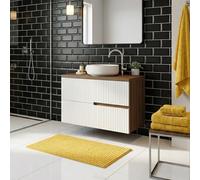 SANIVERRE Meuble Vasque à Poser L.80cm Suspendu Chêne Moka 2 tiroirs Blanc Brillant cannelé Collection Salle de Bain EVA - sans Colonne