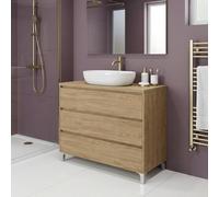 SANIVERRE Meuble Vasque à Poser sur Pied 3 Tiroirs L. 100 cm Chêne Naturel Collection Salle de Bain LISBONA sans Colonne