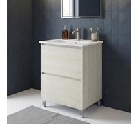 SANIVERRE Meuble Vasque L.60cm sur Pied 2 tiroirs Chêne Blanchi Collection Salle de Bain LISBONA- sans Colonne