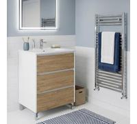SANIVERRE Meuble Vasque L.60cm sur Pied Blanc laqué 3 tiroirs Chêne Naturel Collection Salle de Bain LISBONA - sans Colonne