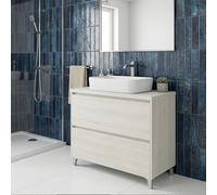 SANIVERRE Meuble Vasque L.80cm à Poser sur Pied 2 tiroirs Chêne Blanchi Collection Salle de Bain LISBONA - sans Colonne