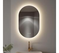 Miroir Mural LED Lumineux ovale 60 x90 cm réversible (2100 LMS) Tactile : antibuée + intensité et Couleur réglables - CLUB