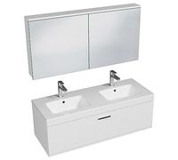 SANIVERRE RUBITE Meuble Salle de Bain Double Vasque 1 tiroir Blanc Largeur 120 cm + Miroir Armoire