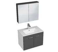 SANIVERRE RUBITE Meuble Salle de Bain Simple Vasque 2 Portes Anthracite Largeur 70 cm + Miroir Armoire